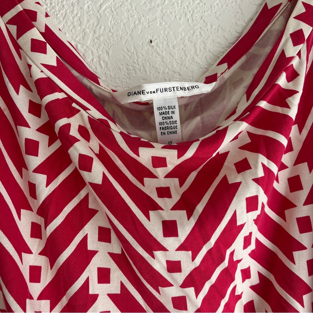 100% Silk Diane Von Furstenberg Retro Pink Red Wrap Dress - Picture 10 of 10